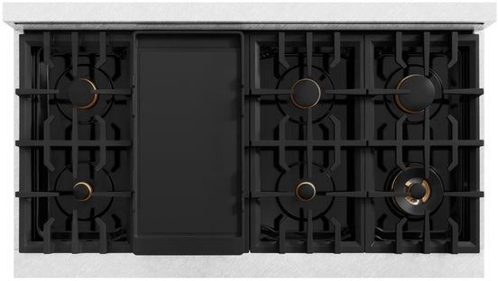 ZLINE Classic Autograph Edition 48" Satin Stainless Steel Pro Style Gas Range with White Matte Door and Polished Gold Accents-3