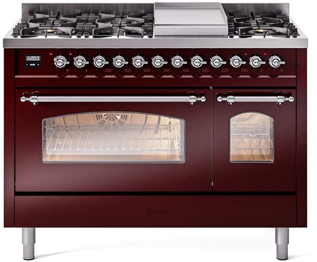 Ilve® Nostalgie II Series 48" Burgundy Pro Style Dual Fuel Range-0