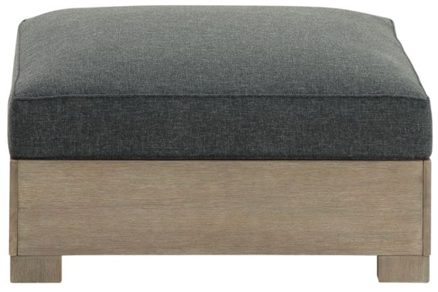 Clearance Signature Design by Ashley® Citrine Park Brown/Charcoal Fabric/Wooden Outdoor Ottoman with Cushion-3