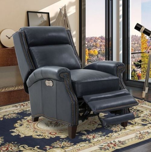 BarcaLounger® Barrett Barone Navy Blue Leather Power Recliner-3