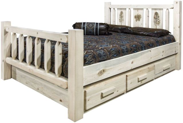 Montana Woodworks® Homestead Ready to Finish King Storage Bed with Laser Engraved Pine Design-3