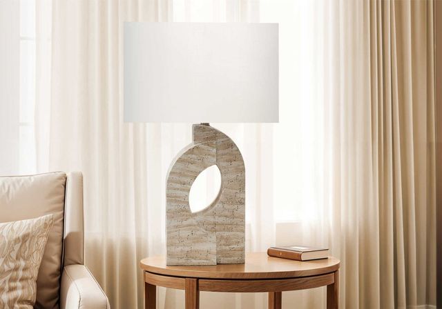 Monarch Specialties Inc. Beige Resin Table Lamp with Ivory Shade-2