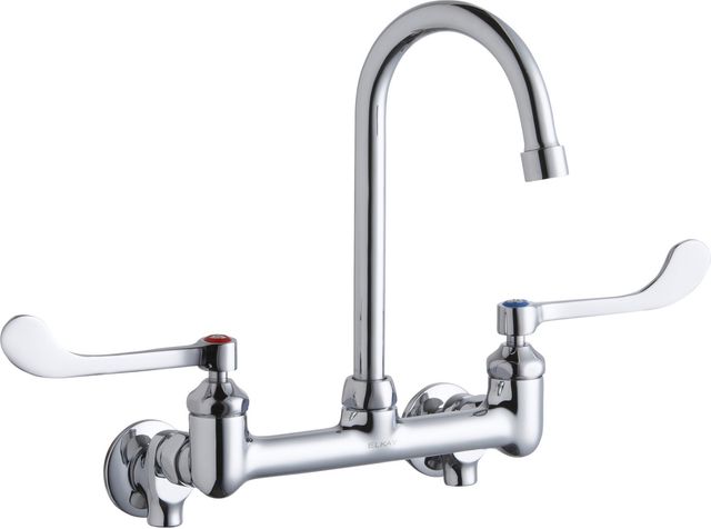 Elkay Chrome Scrub/Handwash 8" Centerset Wall Mount Faucet with 6" Wristblade Handle-0
