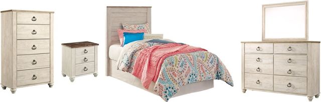 Signature Design by Ashley® Willowton 5-Piece Whitewash Twin Panel Headboard Bedroom Set-0