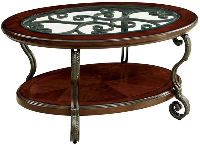 Furniture of America® May Glass Top Coffee Table with Brown Cherry Base-0