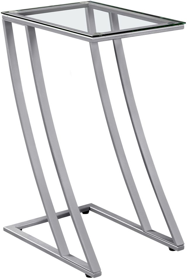 Monarch Specialties Inc. Tempered Glass Top Accent Table with Z-Shaped Silver Metal Base -0