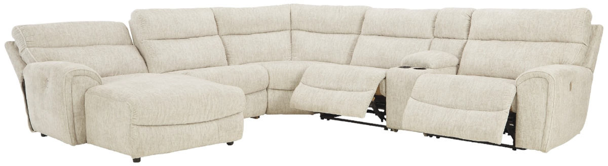 Signature Design by Ashley® Critic's Corner 6-Piece Parchment Power Reclining Left-Arm Facing Sectional and Chaise