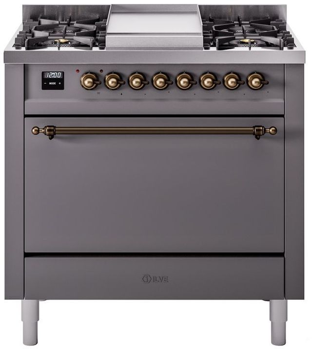 Ilve® Nostalgie II Series 36" Graphite Matte Pro Style Dual Fuel Range-0