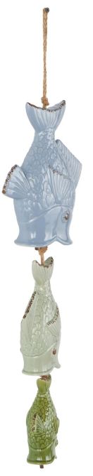 Deco Marche Multi-Colored Ceramic Fish Windchime with Brown Rope-1