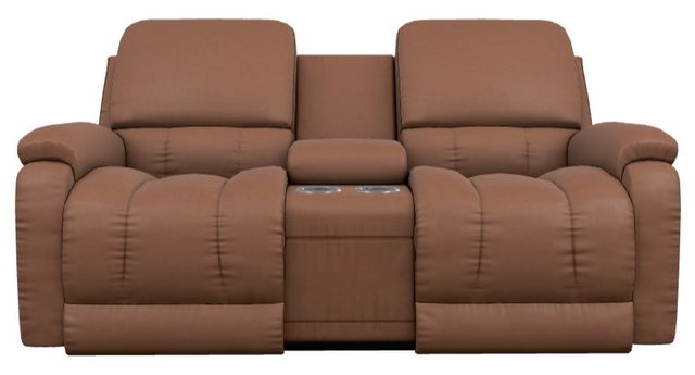 La-Z-Boy® Greyson Caramel Leather Manual Reclining Loveseat with Console-1