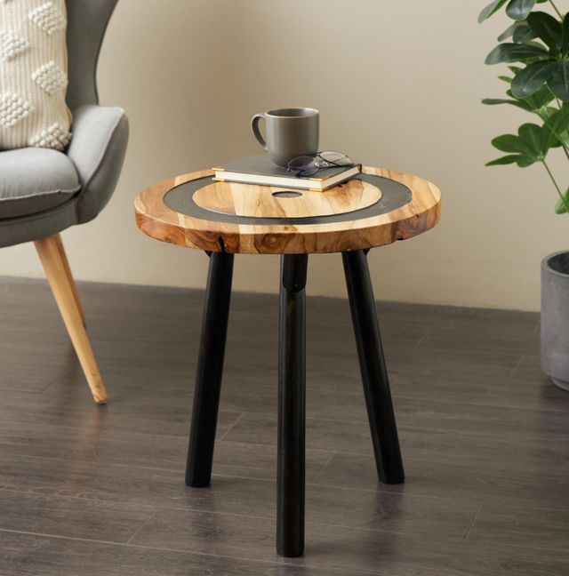 Deco Marche Brown Accent Table with Black Base-4