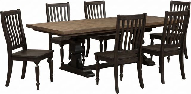 Liberty Furniture Harvest Home 7-Piece Barley Brown/Chalkboard Trestle Table Set-0