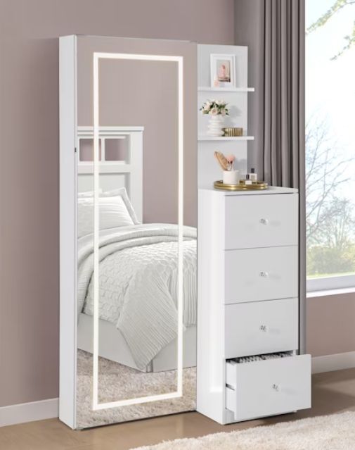 Elements International Vancouver White Floor Mirror with Storage-1