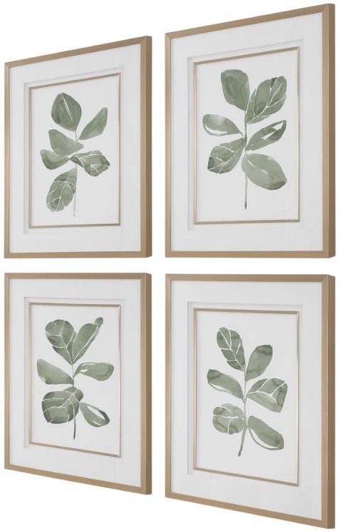 Uttermost® Fiddle Head 4-Piece Leaf Framed Print Art Set-3