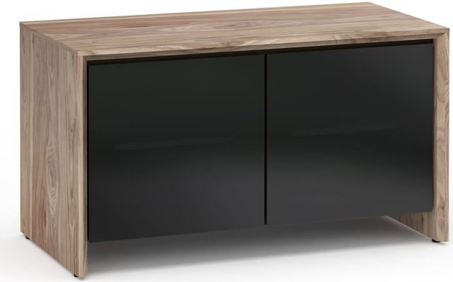 Salamander Designs® Barcelona 221 AV Cabinet-Natural Walnut/Black Glass