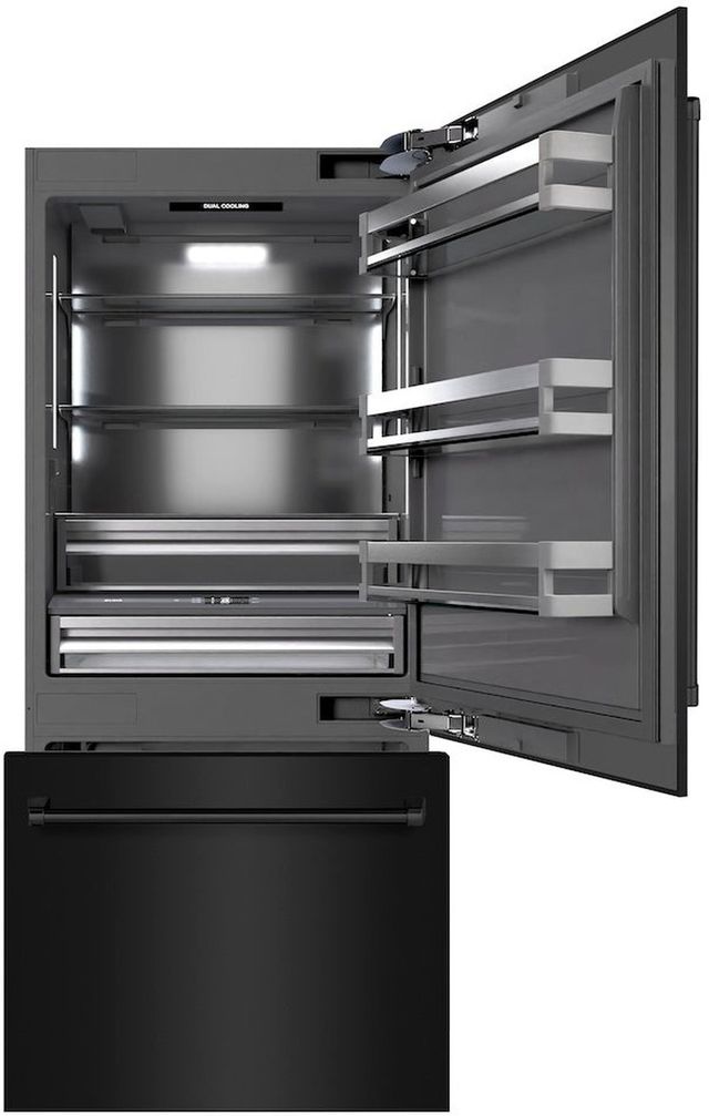 ZLINE 36" 19.8 Cu. Ft. Black Stainless Steel Built-In Bottom Freezer Refrigerator with Water Dispenser, Ice Maker, and Graphite Gray Interior-1