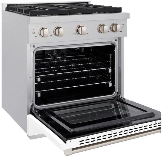 ZLINE 30" Satin Stainless Steel Pro Style Gas Range with White Matte Door-3