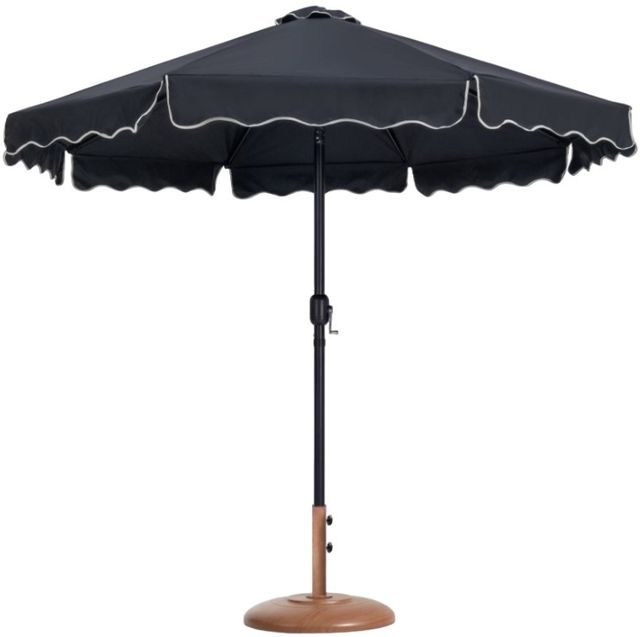 Meridian Furniture Amalfi Black/Matte Black/Teak Aluminum Outdoor Patio Umbrella and Round Base-0