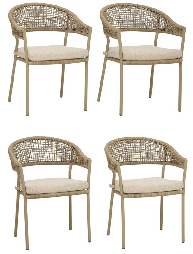 Signature Design by Ashley® Ocean Park 4-Piece Beige Aluminum/Fabric Outdoor Dining Arm Chair-0