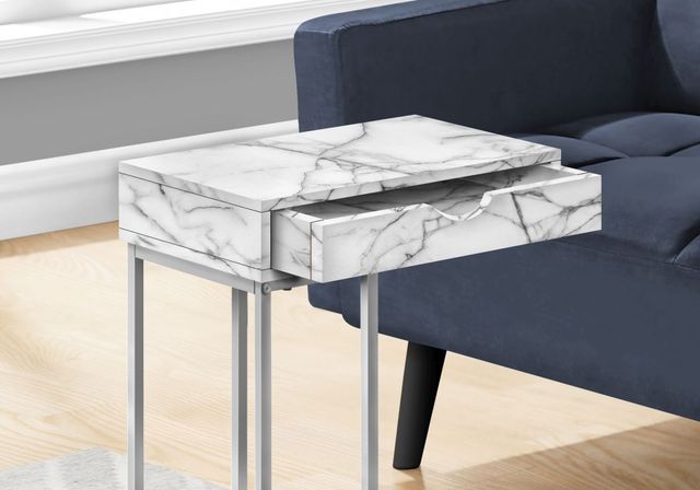 Monarch Specialties Inc. White Marble Look 25"H Drawer C Table with Silver Metal Base-1