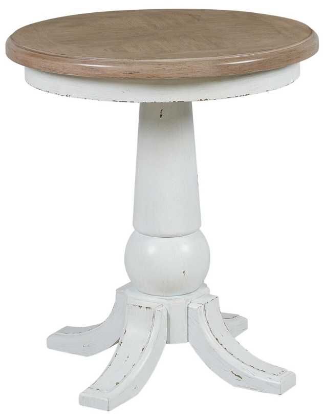 Liberty Furniture Turnberry Park Toasted Oat Round End Table with Washed White Base-0