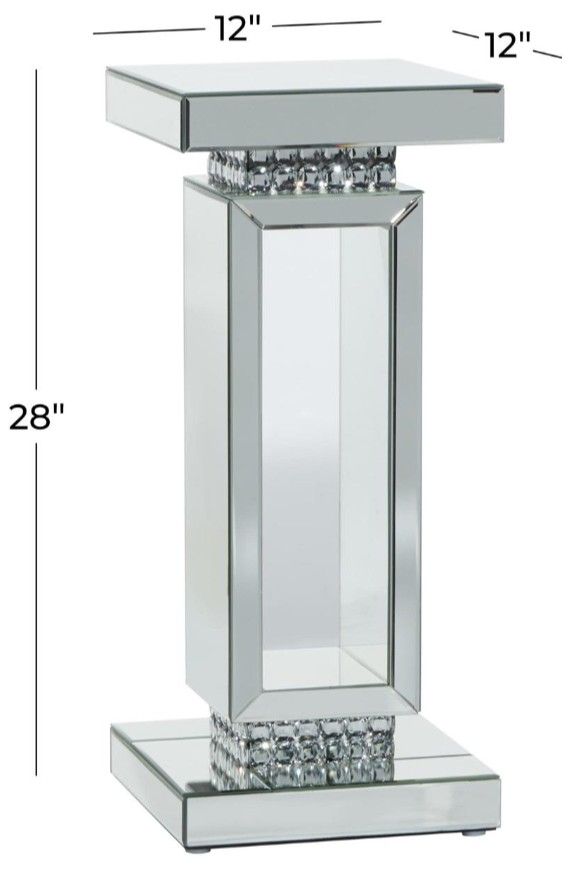 Deco Marche USelect Silver Glass Mirrored Side End Pedestal Table-3