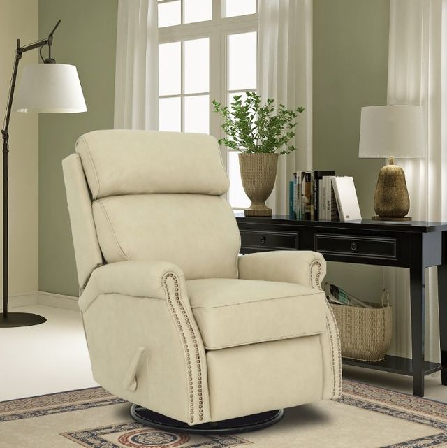 BarcaLounger® Crews Cashmere Stone Leather Manual Swivel Glider Recliner-2