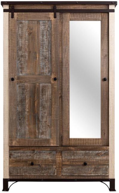 International Furniture Direct Antique Brown Armoire-3
