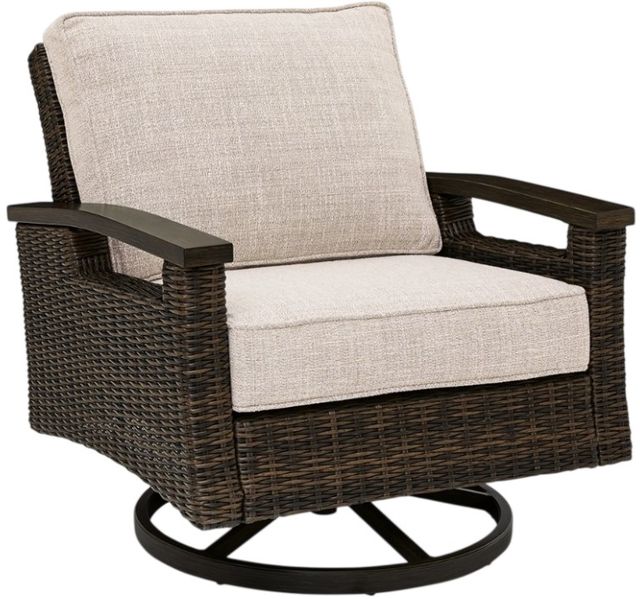 Signature Design by Ashley® Drakes Beach 2-Piece Beige/Dark Brown Aluminum Outdoor Swivel Lounge Chair-2