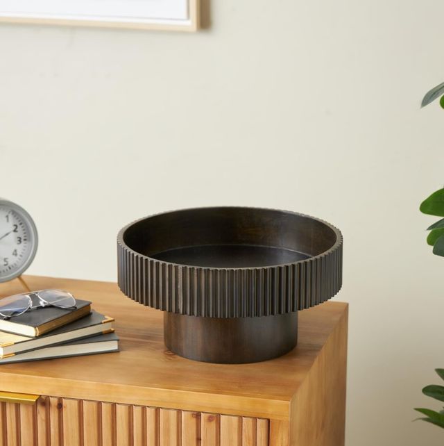 Deco Marche Dark Brown Ribbed Decorative Bowl with Elevated Base-3