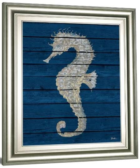Classy Art Antique Seahorse on Blue II by Patricia Pinto Wall Art -1