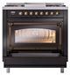 Ilve® Nostalgie II Noblesse 36'' Glossy Black Pro Style Dual Fuel Range with Burnished Trim-3