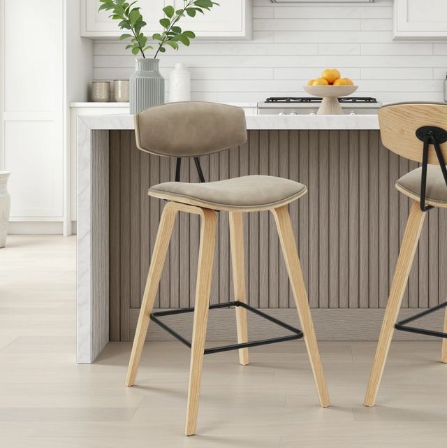 Armen Living Fox 2-Piece Oak/Vintage Taupe Counter Stool Set-1