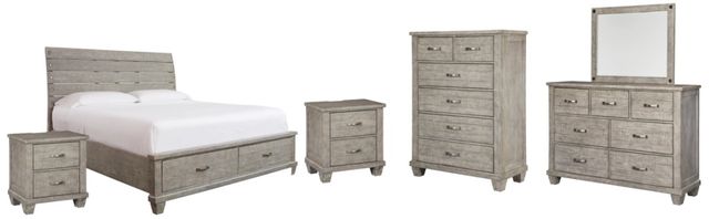 Benchcraft® Naydell 6-Piece Rustic Gray California King Panel Storage Bed Set-0