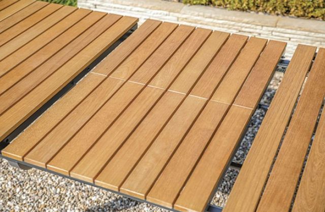 Furniture of America® Mackay Natural Teak Wood Outdoor Patio Dining Table with Gunmetal Base-4
