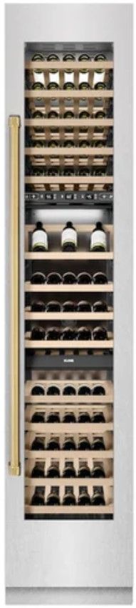 ZLINE Autograph Edition 18" 9.0 Cu. Ft. Triple Zone 68 Bottle Right Hinge Column Wine Cooler in Satin Stainless Steel with Polished Gold Accents-3