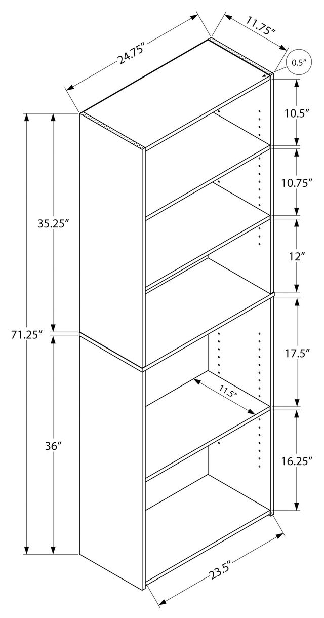 Monarch Specialties Inc. 72"H White 5 Shelves Bookcase-3