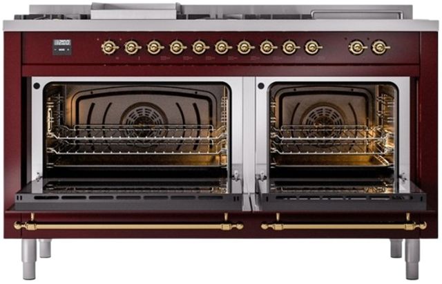 Ilve® Nostalgie II Series 60" Burgundy Pro Style Dual Fuel Range-2