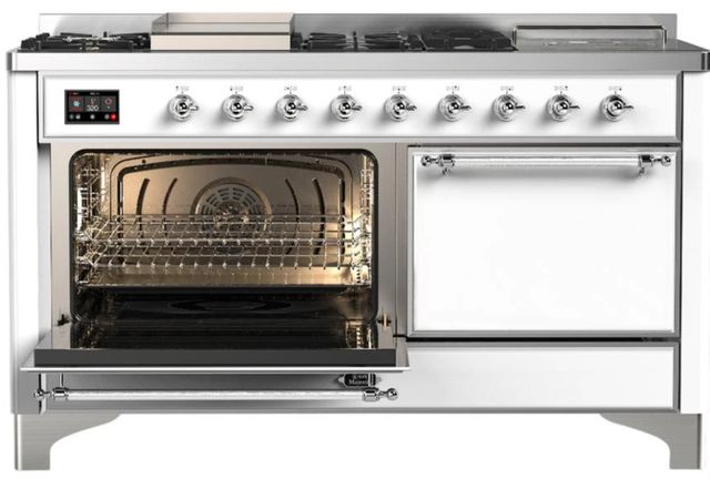 Ilve® Majestic III 60'' White Pro Style Dual Fuel Natural Gas Range with Solid Door and Chrome Trim-3