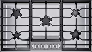 front view of the Thermador® Masterpiece® Pedestal Star® 36" Stainless Steel Natural Gas Cooktop