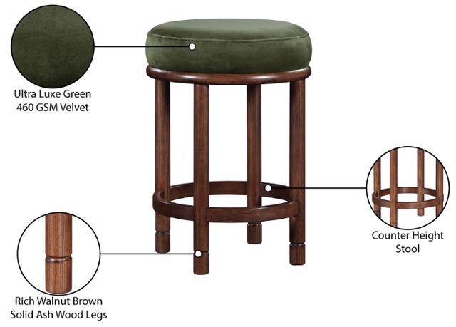 Meridian Furniture Monette Green/Walnut Brown Upholstered Counter Stool-4