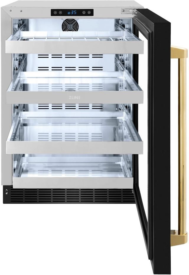 ZLINE Autograph Edition Touchstone 24" 5.2 Cu. Ft. Stainless Steel Beverage Center with Black Stainless Steel Glass Door and Polished Gold Handle-1