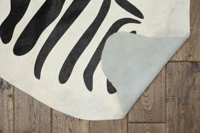 Linon Cowhide Black Stencil Area Rug-3