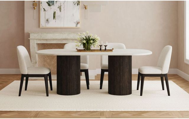 Elements International Sylvie White Faux Marble Top Dining Table with Dark Brown Base-1