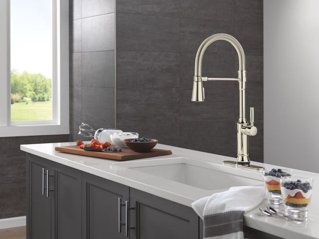 Delta Renaldi® Lumicoat® Polished Nickel Touch2O® Technology Kitchen Faucet with Touchless Technology-1