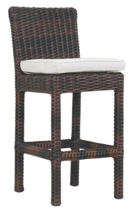 Sunset West Montecito Cognac Resin Wicker Outdoor Counter Stool with Canvas Flax Cushion-0