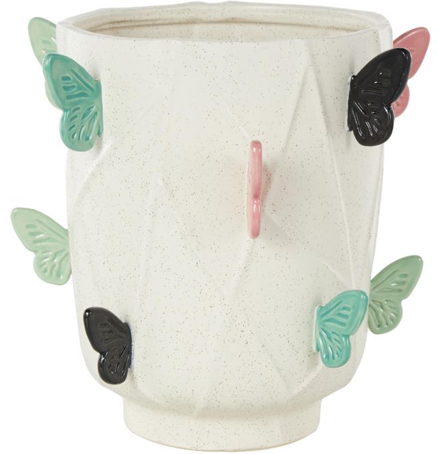 Deco Marche CosmoLiving by Cosmopolitan White 12" Butterfly Wide Decorative Vase with Multicolor Accents-0