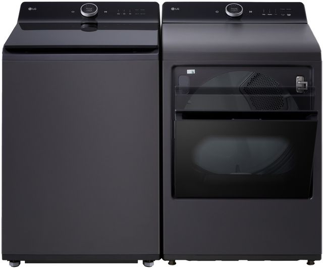 LG Matte Black Impeller Top Load Washer and Electric Dryer Laundry Pair-0