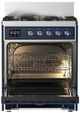 Ilve® Majestic III 30" Midnight Blue Pro Style Dual Fuel Natural Gas Range with 5 Black Brass Burners and Chrome Trim-1