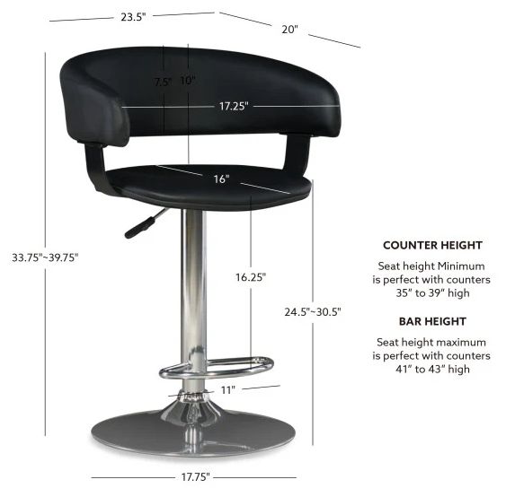 Powell® Devan Black/Chrome Adjustable Barrel Bar Stool-2